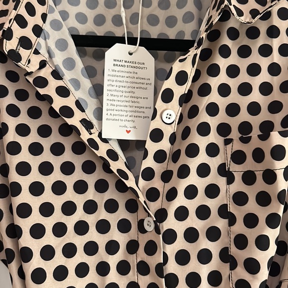 Lightweight tan and black polka dot dress - Size M - Picture 2 of 3